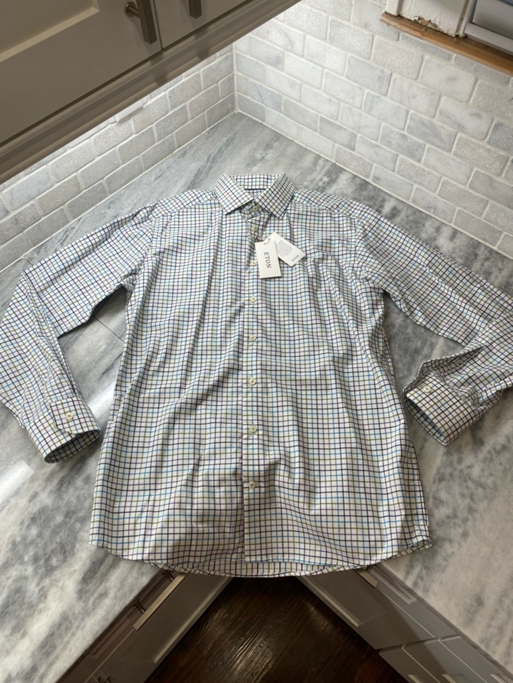 Eton Men’s Multi-Check Dress Shirt - Blue/Green